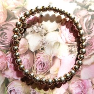 Vintage bracelet ball bead memory wire silver tone simple minimalist jewelry